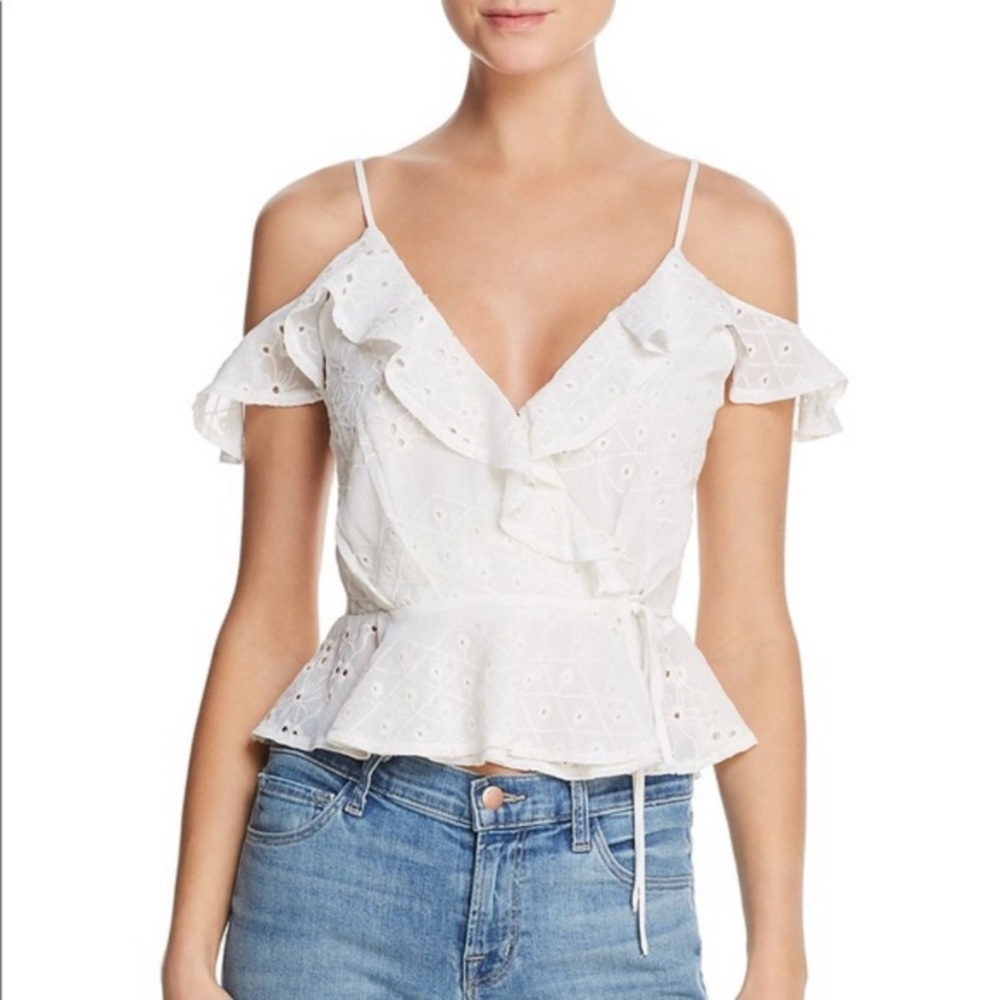 Astr The Label April Eyelet Ruffled Cold Shoulder Top